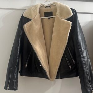 Black leather jacket with fur